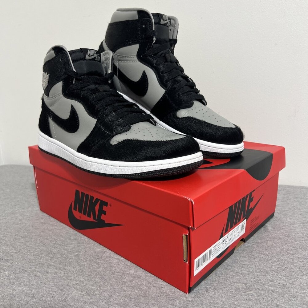 Nike Air Jordan 1 Retro High OG Shoes Black Grey Bovine Fur‎ Mens 10.5 Womens 12